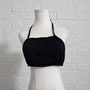 Vintage Black Denim Tie-Up Halter Top | Y2K Minimalist Crop | 90s Grunge Chic S